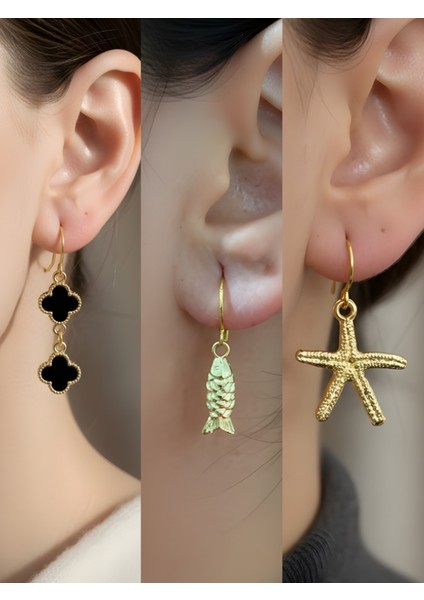 Trend Sembol Figürlü 3’lü Kadın Küpe Set