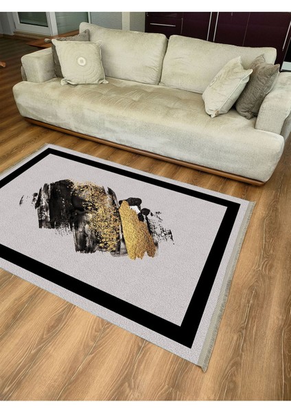 Mars 2076 Gri ve Siyah Tonlarında Fırça Darbeleri Desen Kaymaz Taban Dekoratif Halı indirimleri