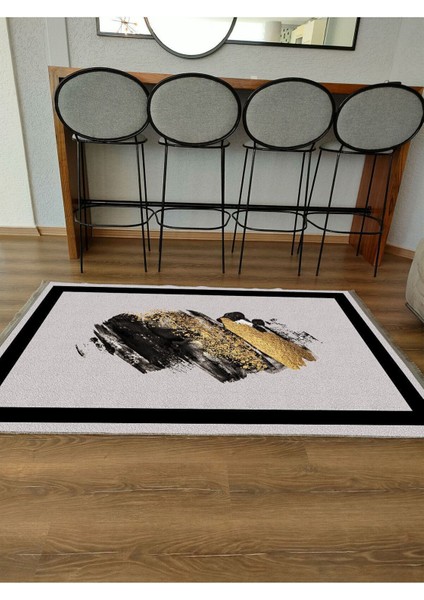 Mars 2076 Gri ve Siyah Tonlarında Fırça Darbeleri Desen Kaymaz Taban Dekoratif Halı