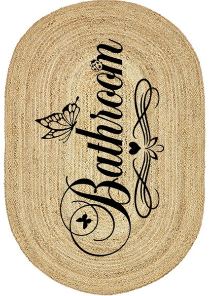 Boho 955 Oval Bathroom Yazılı Desenli Yuvarlak Jüt Örme Doğal Hasır Kilim Daire Halı indirimleri