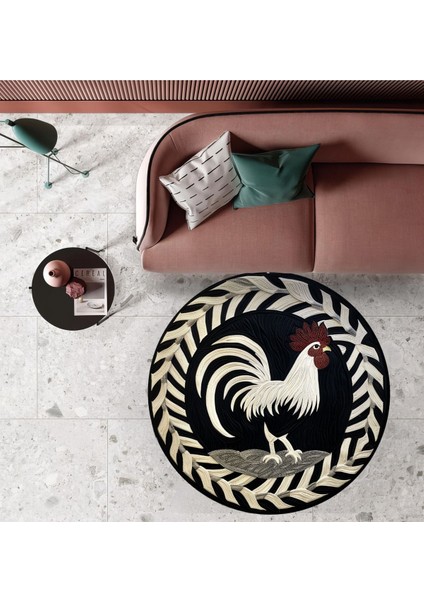 Mars 167 Horoz Figürlü Siyah Dama Desenli Dokuma Taban Yuvarlak Halı fiyatları
