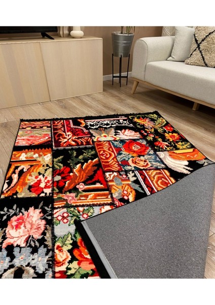 Mars 2007 Siyah ve Multy Tonlarında Desen Kaymaz Taban Dekoratif Halı fırsatları
