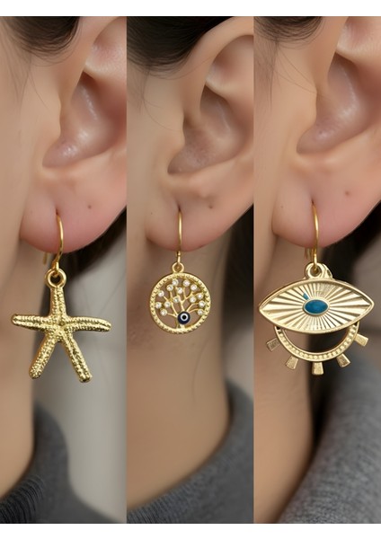 Trend Sembol Figürlü 3’lü Kadın Küpe Set