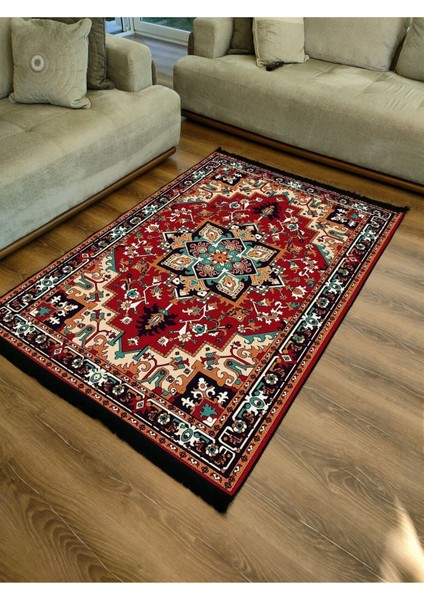 Mars Serisi Kırmızı ve Hardal Tonlarında Antika Otantik Eskitme Desen Kaymaz Taban Şönil Halı