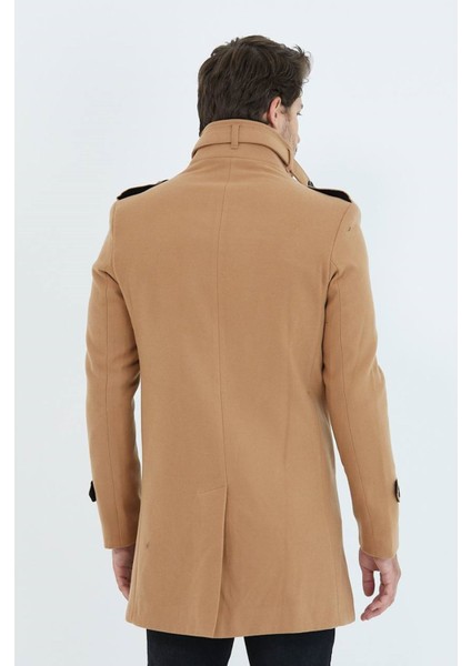 580-SLIMFIT Kesim Erkek Ezel Yaka Diz Üstü Kaşe Kaban-Vizon fırsatları