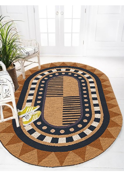 Boho 979 Jüt Hasır Etnik Desenli Oval Jüt Örme Doğal Hasır Natural Oval Halı fırsatları