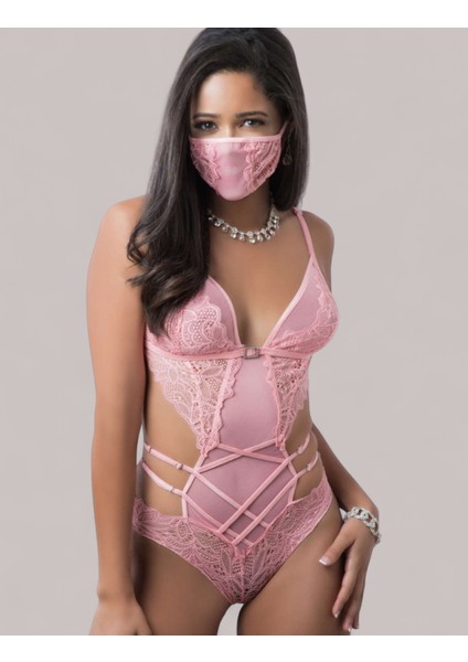 Şık Modern Dantelli Tasarım Jartiyer Gecelik, Ayarlanabilir Askılı, İç Çamaşırı Seti