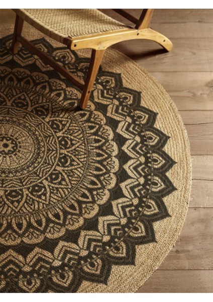 Boho 900 Mandala Desenli Etnik Örgü Yuvarlak Natural Çift Taraflı Halı fırsatları