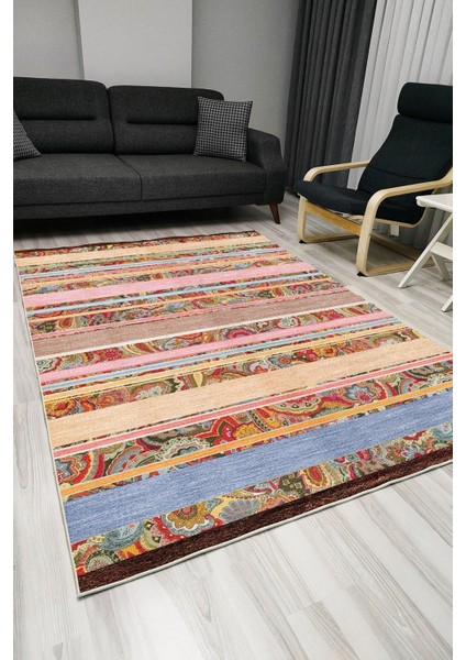 Mars 1010 Multy Tonlarında Etnik Dekoratif Kaymaz Taban Halı