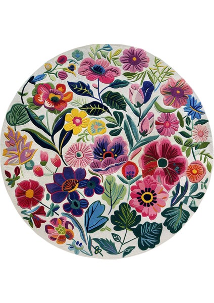 Mars 202 Beyaz Renkli Çiçekli Yuvarlak Dokuma Taban Salon Halısı fiyatları