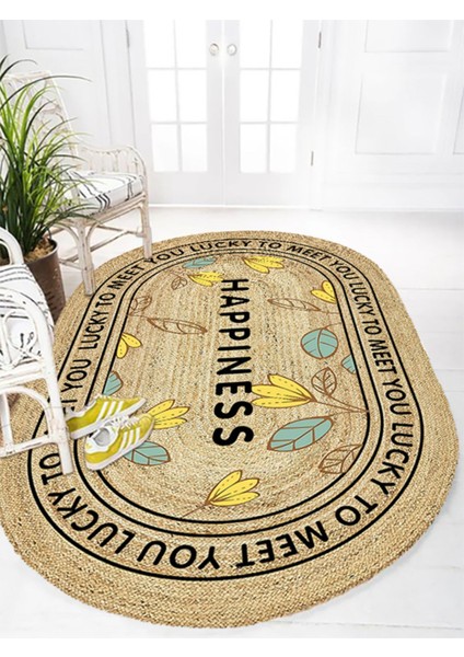 Boho 988 Jüt Hasır Etnik Desenli Oval Jüt Örme Doğal Hasır Natural Oval Halı fırsatları