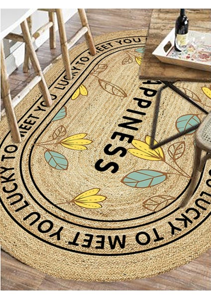 Boho 988 Jüt Hasır Etnik Desenli Oval Jüt Örme Doğal Hasır Natural Oval Halı indirimleri