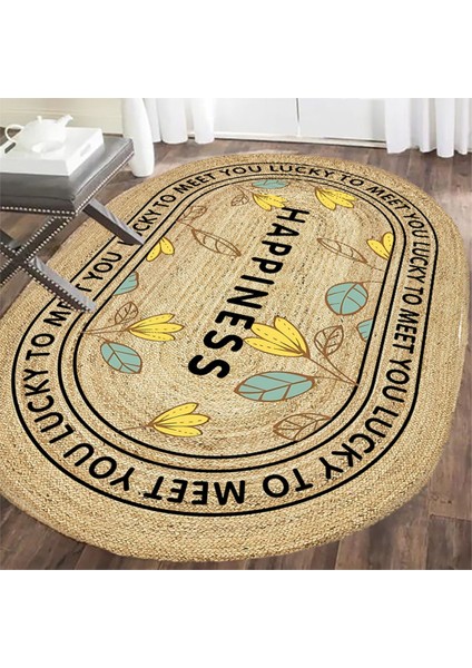 Boho 988 Jüt Hasır Etnik Desenli Oval Jüt Örme Doğal Hasır Natural Oval Halı