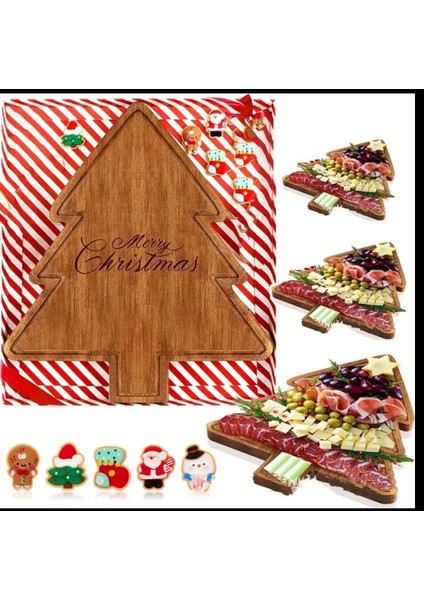 Yılbaşı, Noel, Merry Christmas Ahşap Kesme Sunum Tahtası 2d Düz modelleri