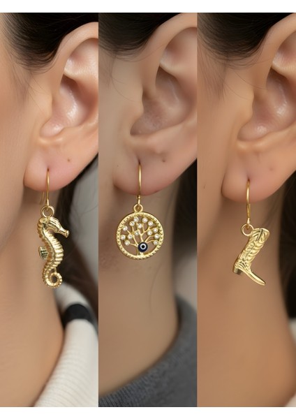 Trend Sembol Figürlü 3’lü Kadın Küpe Set