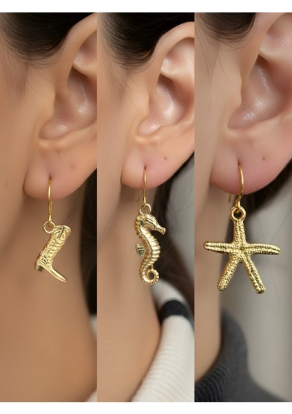 Trend Sembol Figürlü 3’lü Kadın Küpe Set