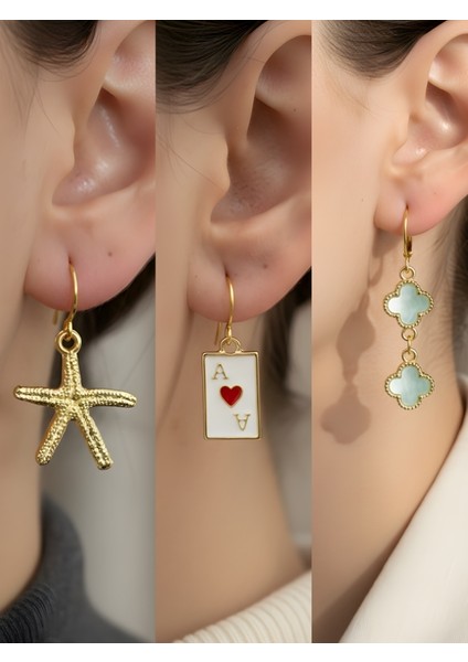 Trend Sembol Figürlü 3’lü Kadın Küpe Set