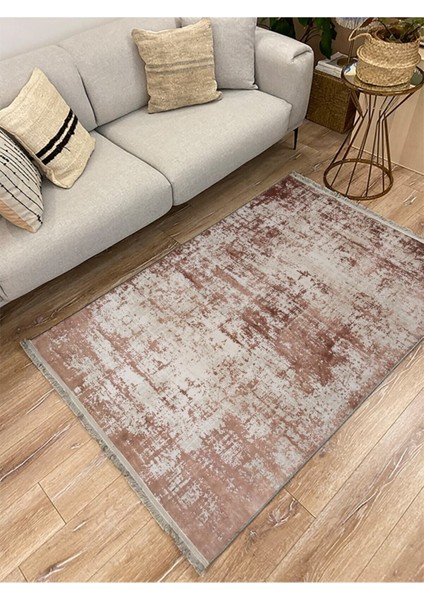 Mars 2033 Kahve ve Krem Tonunda Modern Eskitme Desen Kaymaz Taban Dekoratif Halı modelleri
