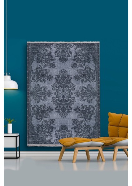 Mars 2031 Mavi Tonunda Bordürlü Eskitme Klasik Desen Kaymaz Taban Dekoratif Halı