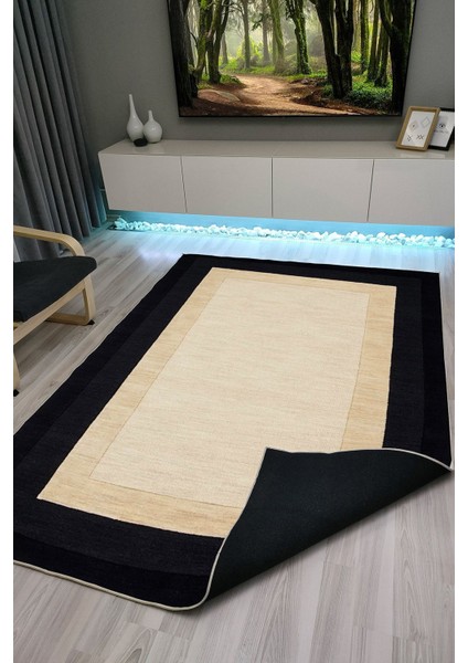 Mars 1012 Siyah Çerçeve Bordürlü Etnik Dekoratif Kaymaz Taban Halı fiyatları