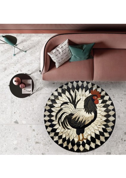 Mars 166 Horoz Figürlü Siyah Modern Dokuma Taban Yuvarlak Halı fiyatları