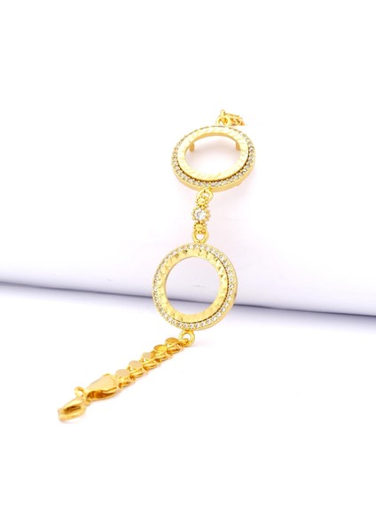 2 Çeyrekli Çerçeve Bileklik Altın Kaplama Arpa Zincir Kelepçe BLK-1045