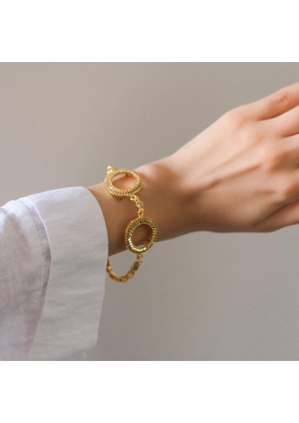 2 Çeyrekli Çerçeve Bileklik Altın Kaplama Arpa Zincir Kelepçe BLK-1045