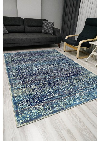 Mars 1009 Mavi Tonlarında Klasik Dekoratif Kaymaz Taban Halı