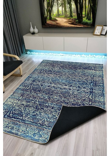 Mars 1009 Mavi Tonlarında Klasik Dekoratif Kaymaz Taban Halı fiyatları