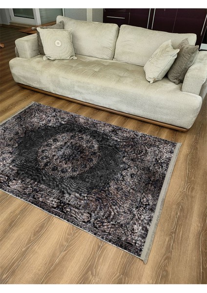 Mars 2187 Siyah ve Kahve Temalı Geleneksel Motifli Etnik Desenli Vintage Yıkanabilen Dekoratif Halı fırsatları