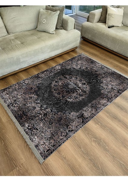 Mars 2187 Siyah ve Kahve Temalı Geleneksel Motifli Etnik Desenli Vintage Yıkanabilen Dekoratif Halı indirimleri