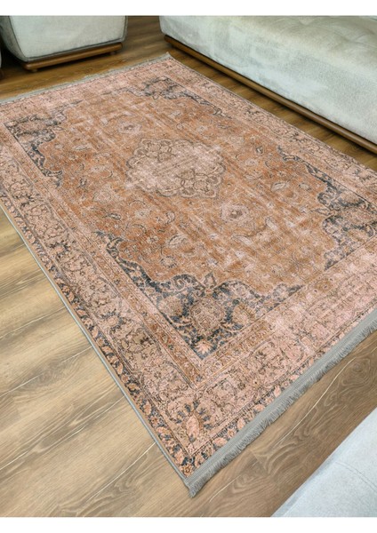 Mars Serisi Hardal Eskitme Antika Desen Kaymaz Taban Şönil Halı modelleri