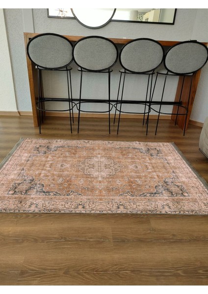 Mars Serisi Hardal Eskitme Antika Desen Kaymaz Taban Şönil Halı