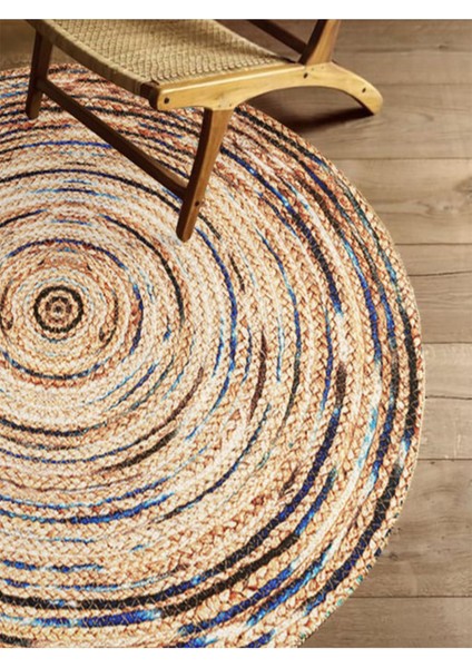 Boho 948 Jüt Rengi ve Desenli Örgü Yuvarlak Natural Çift Taraflı Halı modelleri