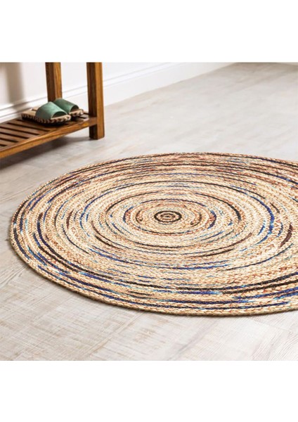 Boho 948 Jüt Rengi ve Desenli Örgü Yuvarlak Natural Çift Taraflı Halı fırsatları