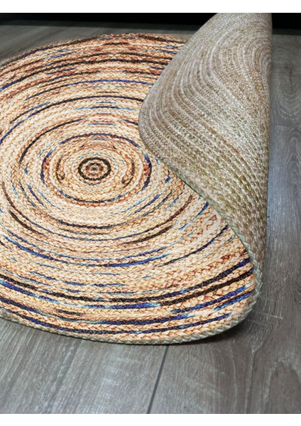 Boho 948 Jüt Rengi ve Desenli Örgü Yuvarlak Natural Çift Taraflı Halı indirimleri