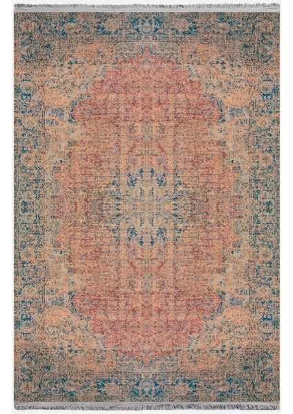 Mars Serisi Mavi ve Kahve Tonlarında Eskitme Otantik Desen Kaymaz Taban Şönil Halı