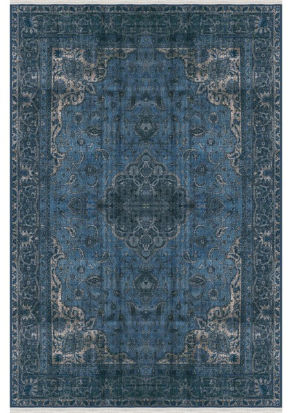 Mars Serisi Lacivert Eskitme Antika Desen Kaymaz Taban Şönil Halı