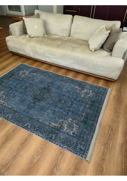 Mars Serisi Lacivert Eskitme Antika Desen Kaymaz Taban Şönil Halı indirimleri