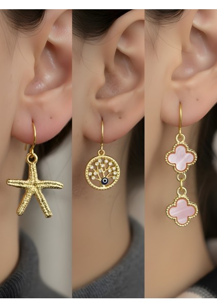 Trend Sembol Figürlü 3’lü Kadın Küpe Set