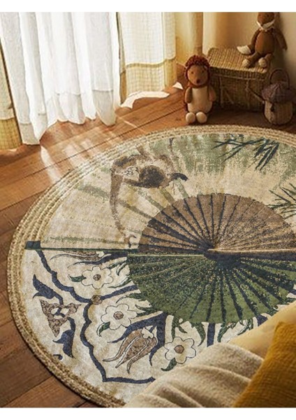 Boho 901 Doğa ve Botanik Desenli Etnik Örgü Yuvarlak Natural Renk Çift Taraflı Halı modelleri