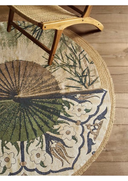 Boho 901 Doğa ve Botanik Desenli Etnik Örgü Yuvarlak Natural Renk Çift Taraflı Halı fırsatları