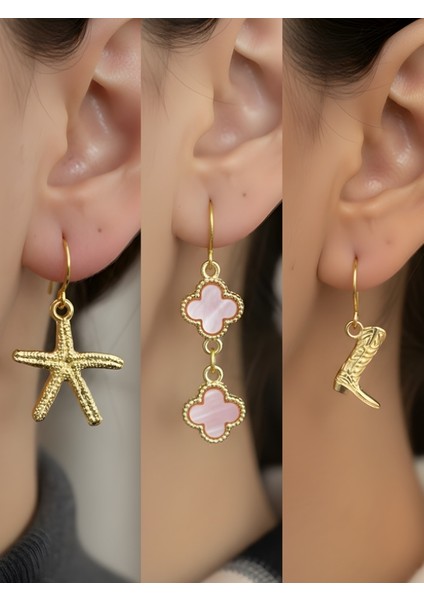 Trend Sembol Figürlü 3’lü Kadın Küpe Set