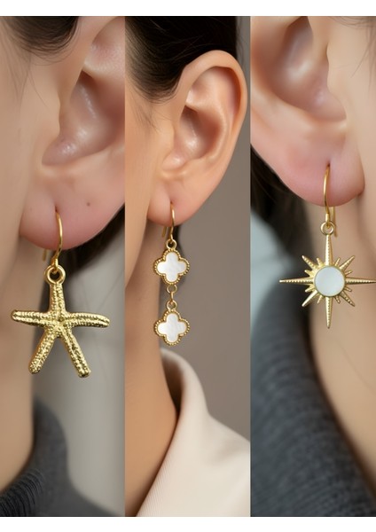 Trend Sembol Figürlü 3’lü Kadın Küpe Set