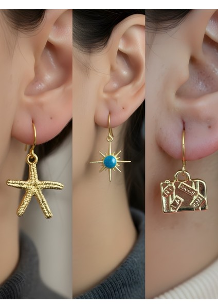 Trend Sembol Figürlü 3’lü Kadın Küpe Set