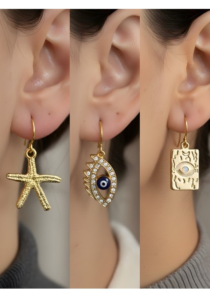 Trend Sembol Figürlü 3’lü Kadın Küpe Set