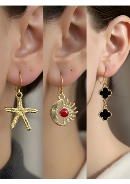 Trend Sembol Figürlü 3’lü Kadın Küpe Set