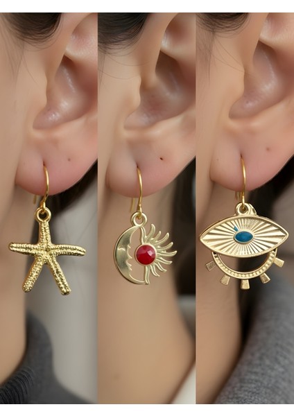 Trend Sembol Figürlü 3’lü Kadın Küpe Set