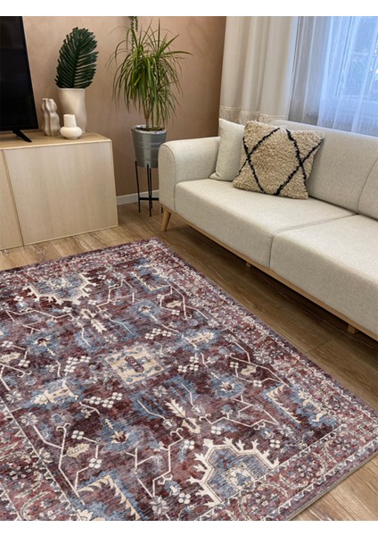 Mars Halı Geleneksel Osmanlı Motifli Bordo Eskitme Halı MARS2260