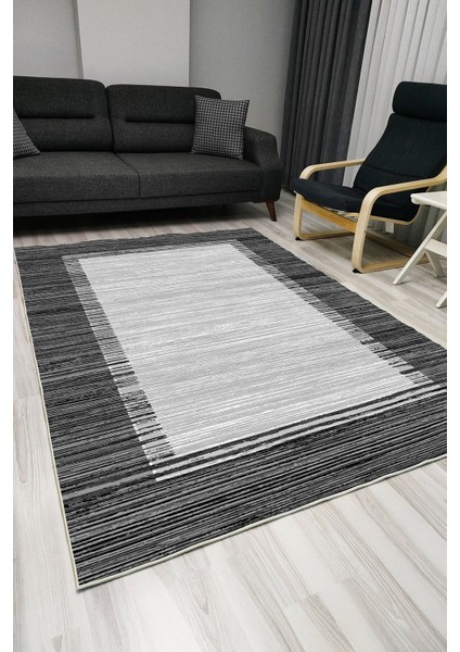 Mars 1013 Siyah Bordürlü Desen Dekoratif Kaymaz Taban Halı